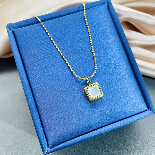 18k gold plated square shell pendant necklace stainless steel jewelry, Silver
18k gold plated square shell pendant necklace stainless steel jewelry, Silver
