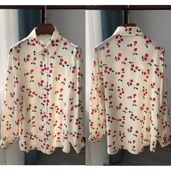 women's blouses shirts ladies cherry print silk 100 lapel long sleeve blouse shirt 230517, White
women's blouses shirts ladies cherry print silk 100 lapel long sleeve blouse shirt 230517, White