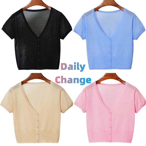women's knits tees summer cardigan for women short sleeves thin knitwears sweater jacket ice silk korean fashion blouse over fit 23051, White
women's knits tees summer cardigan for women short sleeves thin knitwears sweater jacket ice silk korean fashion blouse over fit 23051, White