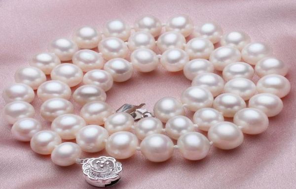 charming 89mm genuine white akoya pearl necklace 18inch 925 silver clasp1475840