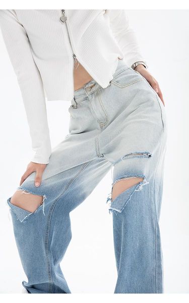 jeans summer womans ripped jeans high waist wide leg denim trouser baggy chic design gradient color street vintage straight jean pants, Blue
jeans summer womans ripped jeans high waist wide leg denim trouser baggy chic design gradient color street vintage straight jean pants, Blue