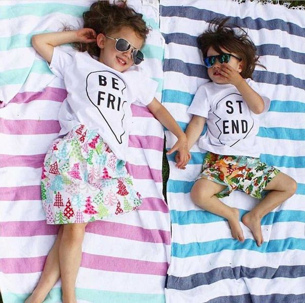 family matching outfits front friend t-shirt boys and girls summer short sleeve t-shirt children's bff fashion clothing 1-12t g220519, Blue
family matching outfits front friend t-shirt boys and girls summer short sleeve t-shirt children's bff fashion clothing 1-12t g220519, Blue
