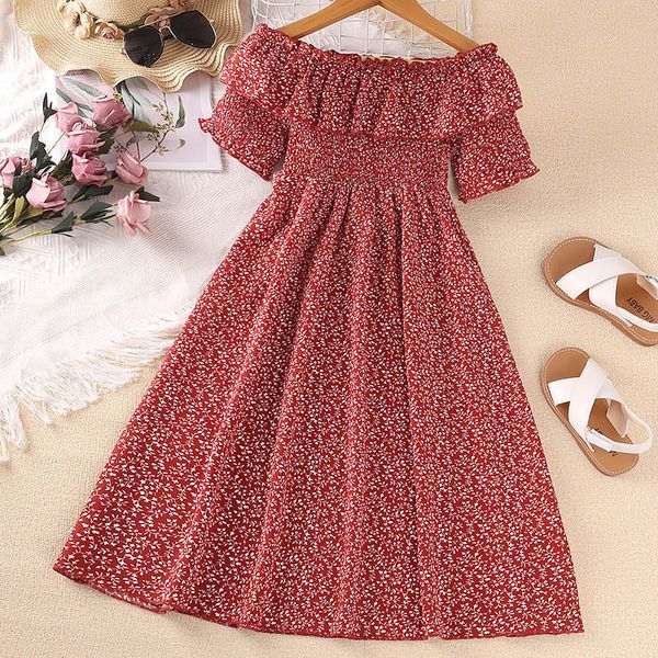 girl's dresses kids ditsy floral print princess dress for girls summer child shoulderless short sleeve ruffles dress children clothing, Red;yellow
girl's dresses kids ditsy floral print princess dress for girls summer child shoulderless short sleeve ruffles dress children clothing, Red;yellow