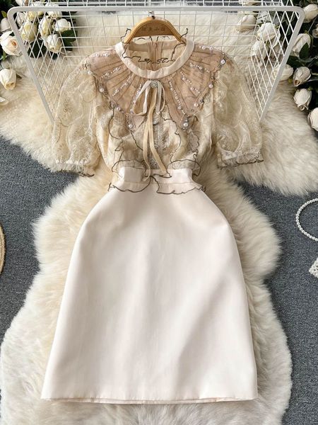 basic casual dresses summer beige lace mesh stitching pearls embroidery dress women clothing puff sleeve ruffles beading bow sweet girl shor, Black;gray
basic casual dresses summer beige lace mesh stitching pearls embroidery dress women clothing puff sleeve ruffles beading bow sweet girl shor, Black;gray