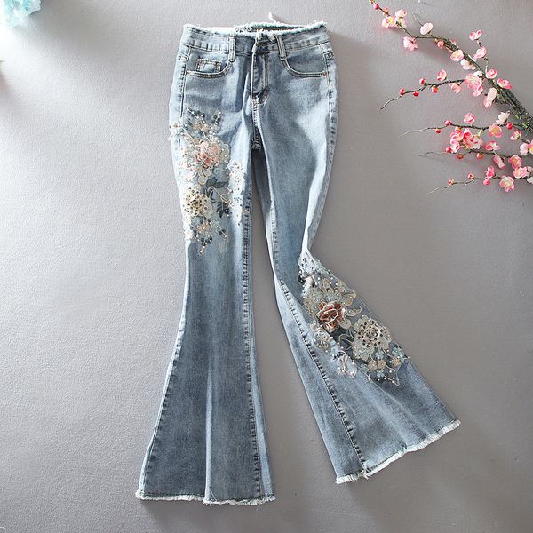 women's jeans brand luxury trousers beaded slim fit pants embroidery jeans women high waist casual jean female stretch flare pant 23051, Blue
women's jeans brand luxury trousers beaded slim fit pants embroidery jeans women high waist casual jean female stretch flare pant 23051, Blue
