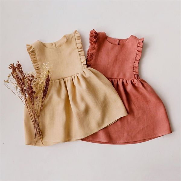 girl's dresses girl summer dress cotton linen sleeveless vest skirt pure color muslin infant child clothing causal wear ruffle dresses, Red;yellow
girl's dresses girl summer dress cotton linen sleeveless vest skirt pure color muslin infant child clothing causal wear ruffle dresses, Red;yellow