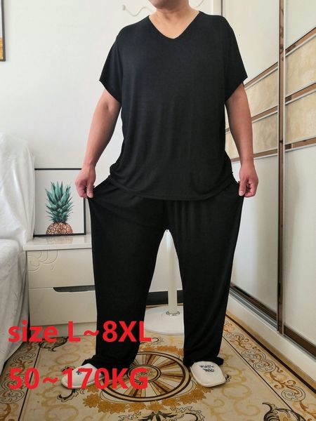 men's sleepwear summer plus size 8xl 170kg men pajamas sets modal home wear set soft casual sleep wear short sleeve and long pants 2305, Black;brown
men's sleepwear summer plus size 8xl 170kg men pajamas sets modal home wear set soft casual sleep wear short sleeve and long pants 2305, Black;brown