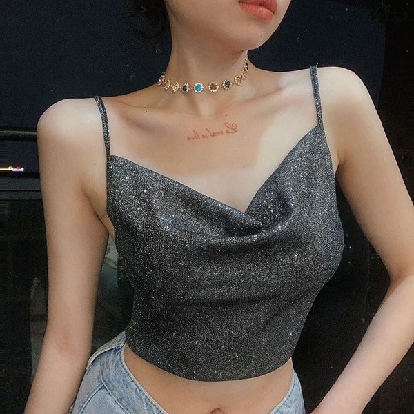 womens tanks camis fashion women summer shiny spaghetti crop black straps low cut vneck formfitting tank for girls 230519, White
womens tanks camis fashion women summer shiny spaghetti crop black straps low cut vneck formfitting tank for girls 230519, White