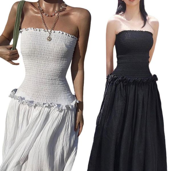 basic casual dresses women long tube dress evening party summer clothes chic and elegant ruched frills strapless boat neck backless aline dr, Black;gray
basic casual dresses women long tube dress evening party summer clothes chic and elegant ruched frills strapless boat neck backless aline dr, Black;gray