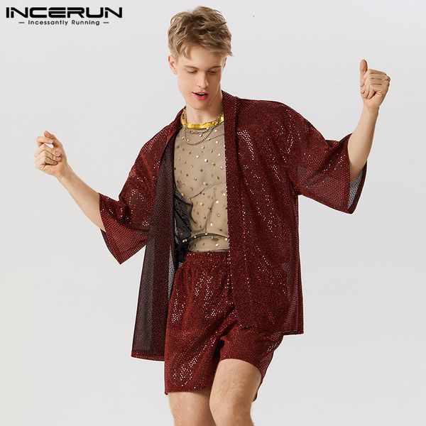 mens suits blazers men sets sparkling sequin streetwear loose short sleeve open stitch cardigan kimono shorts 2pcs fashion incerun 230518, White;black
mens suits blazers men sets sparkling sequin streetwear loose short sleeve open stitch cardigan kimono shorts 2pcs fashion incerun 230518, White;black