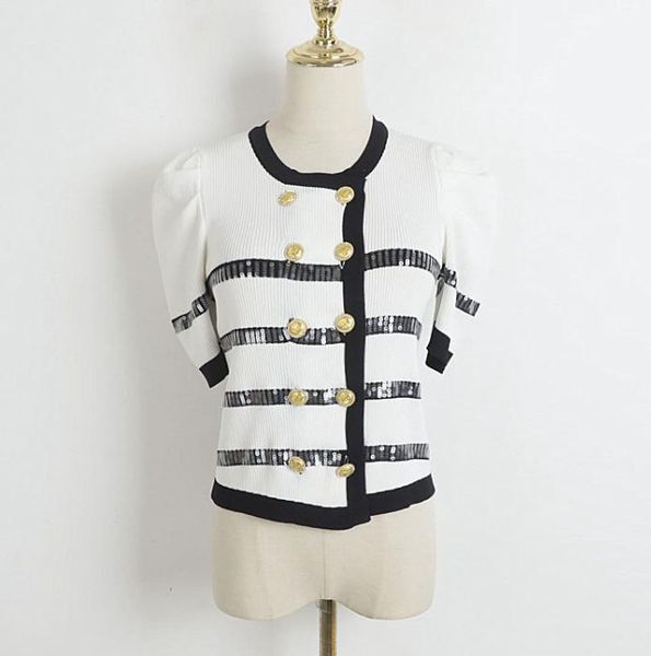 5096 2023 runway summer brand same style sweater short sleeve cardigan crew neck black white fashion clothes womens dl, White;black
5096 2023 runway summer brand same style sweater short sleeve cardigan crew neck black white fashion clothes womens dl, White;black