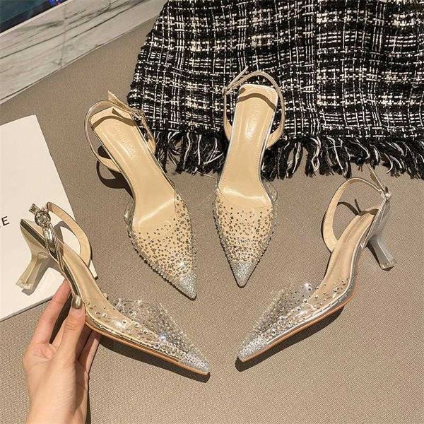 french elegant niche high-end sparkling rhinestone pointed shallow mouthed crystal transparent with thin heels and back buckle strap sandals, Black
french elegant niche high-end sparkling rhinestone pointed shallow mouthed crystal transparent with thin heels and back buckle strap sandals, Black