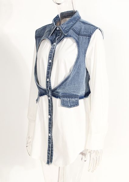 designer blouses women's 23 spring/summer casual cross border loose all cotton hollow heart denim splice fake two piece shirts, White
designer blouses women's 23 spring/summer casual cross border loose all cotton hollow heart denim splice fake two piece shirts, White