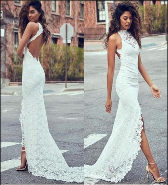 sheath beach wedding dress halter neckline fitted side split open back court train ivory color full lace bridal gowns9877635, White
sheath beach wedding dress halter neckline fitted side split open back court train ivory color full lace bridal gowns9877635, White