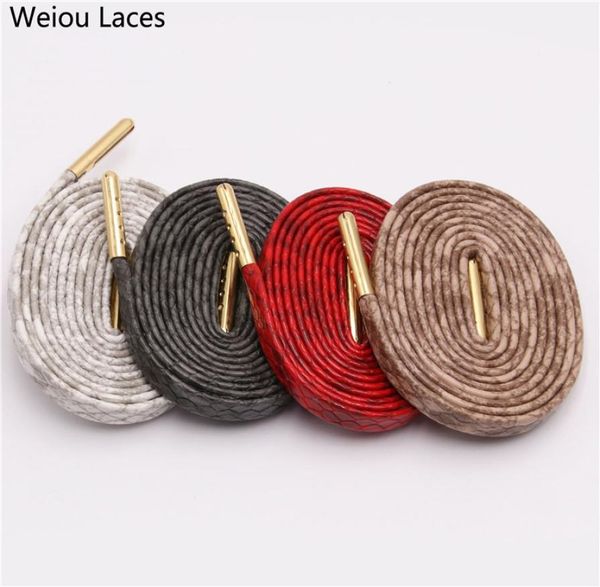 weiou 7mm flat snake skin shoelaces white red grey brown luxury leather shoe laces with gold metal aglets for sneakers sports1090563, White;pink
weiou 7mm flat snake skin shoelaces white red grey brown luxury leather shoe laces with gold metal aglets for sneakers sports1090563, White;pink