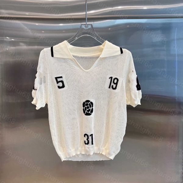 23ss womens designer clothing womens knits color contrast alphabet flower jacquard hollowed out to show thin loose short sleeve lapel sweate, White
23ss womens designer clothing womens knits color contrast alphabet flower jacquard hollowed out to show thin loose short sleeve lapel sweate, White