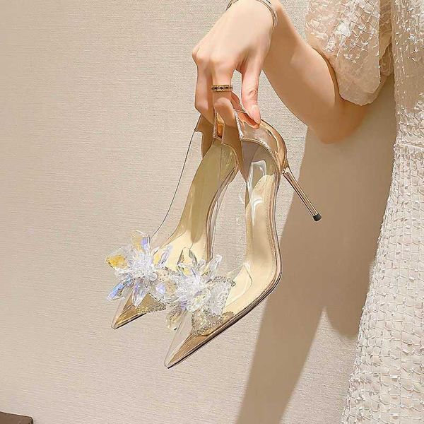 french 2023 spring crystal transparent high heels women's thin heel pointed rhinestone bowknot champagne wedding single shoes, Black
french 2023 spring crystal transparent high heels women's thin heel pointed rhinestone bowknot champagne wedding single shoes, Black