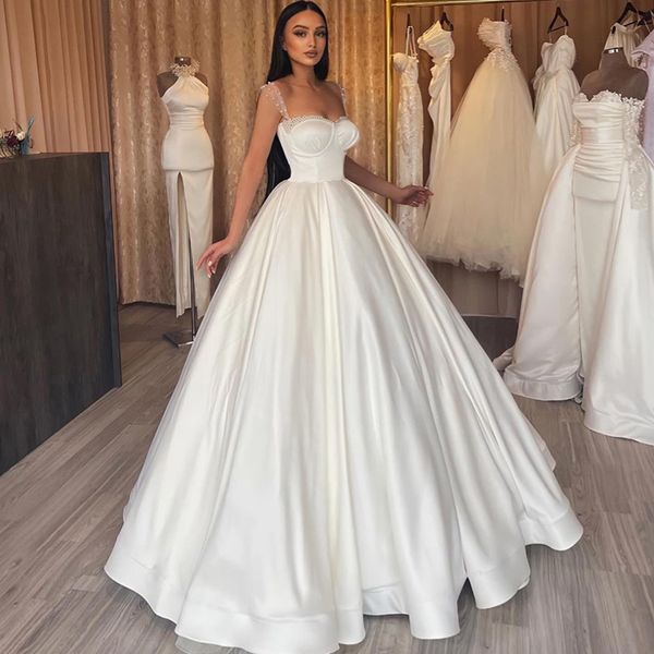 elegant sweetheart satin wedding dress bead straps pleat bridal gown puffy skirt 2023 robe de mariee, White
elegant sweetheart satin wedding dress bead straps pleat bridal gown puffy skirt 2023 robe de mariee, White