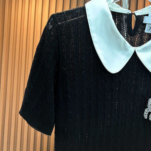 women's sweaters designer 2023 summer new french high set design sense letter nail diamond polo knitwear ice silk small women scho, White;black
women's sweaters designer 2023 summer new french high set design sense letter nail diamond polo knitwear ice silk small women scho, White;black