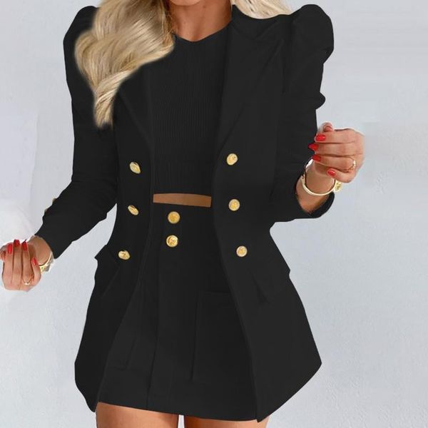 dress new lady office solid color puff sleeve suit + high waist button skirt two piece set women spring fashion blazer commute outfits, White
dress new lady office solid color puff sleeve suit + high waist button skirt two piece set women spring fashion blazer commute outfits, White