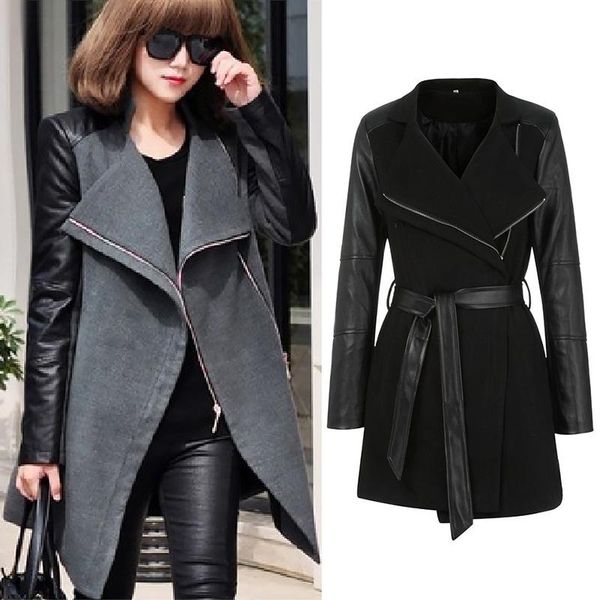 raincoats autumn spring jacket women's pu leather trench long cardigan elegant pure color coat femal vintage overcoats slim belt outerw, Black
raincoats autumn spring jacket women's pu leather trench long cardigan elegant pure color coat femal vintage overcoats slim belt outerw, Black