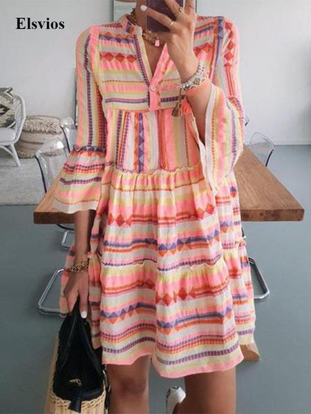 dresses fashion retro geometric stripe print loose dress v neck pullover mini dresses women elegant flare sleeve beach party dress, Black;gray
dresses fashion retro geometric stripe print loose dress v neck pullover mini dresses women elegant flare sleeve beach party dress, Black;gray