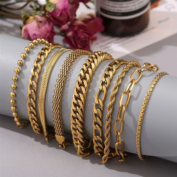 chain 9pcs/lot stainless steel chain bracelet set men women gold/silver color fashion cuban link adjustable bracelet for gifts 230519, Black
chain 9pcs/lot stainless steel chain bracelet set men women gold/silver color fashion cuban link adjustable bracelet for gifts 230519, Black