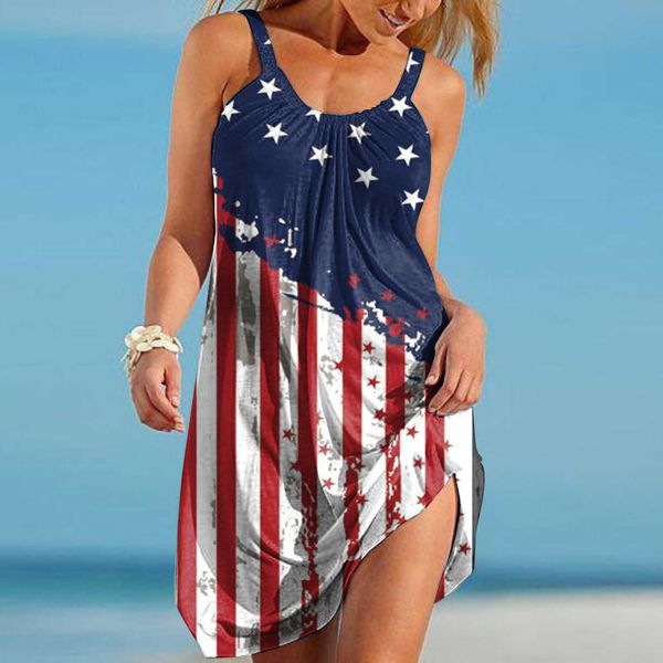 imitation cotton pull stand independence day summer women's new hanger print dress, White
imitation cotton pull stand independence day summer women's new hanger print dress, White