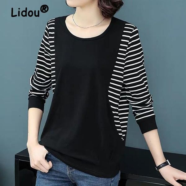 t-shirt spring autumn women casual stripe solid patchwork oneck oversize tshirts long sleeve loose wild elegant simple clothing, White
t-shirt spring autumn women casual stripe solid patchwork oneck oversize tshirts long sleeve loose wild elegant simple clothing, White