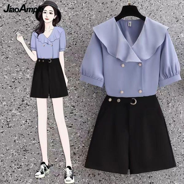 dress 2022 summer graceful peter pan collar solid shirt black shorts two piece set korean office lady elegant button blouse pants suit, White
dress 2022 summer graceful peter pan collar solid shirt black shorts two piece set korean office lady elegant button blouse pants suit, White