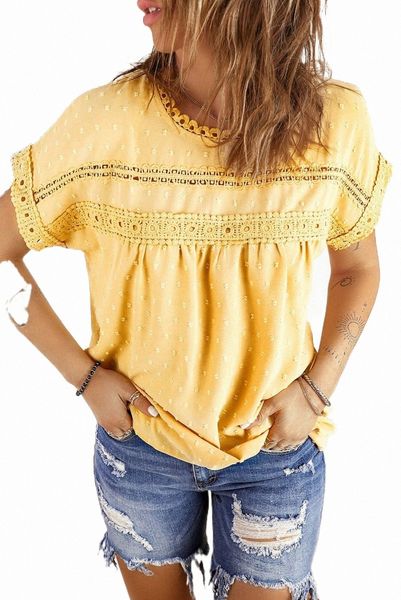 swiss dot lace splicing short sleeve 2023 new n7lx#, White