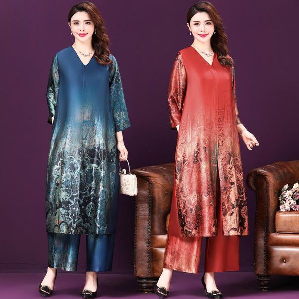 dress simulation silk printing large size v neck full sleeve fashion soft dress+casual wide leg pants twopiece suit female, White
dress simulation silk printing large size v neck full sleeve fashion soft dress+casual wide leg pants twopiece suit female, White