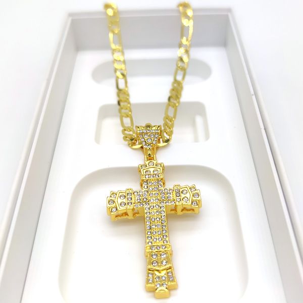 women's stereo cross pendant necklace with thick full diamond retro gold filled figaro chain selection, Silver
women's stereo cross pendant necklace with thick full diamond retro gold filled figaro chain selection, Silver