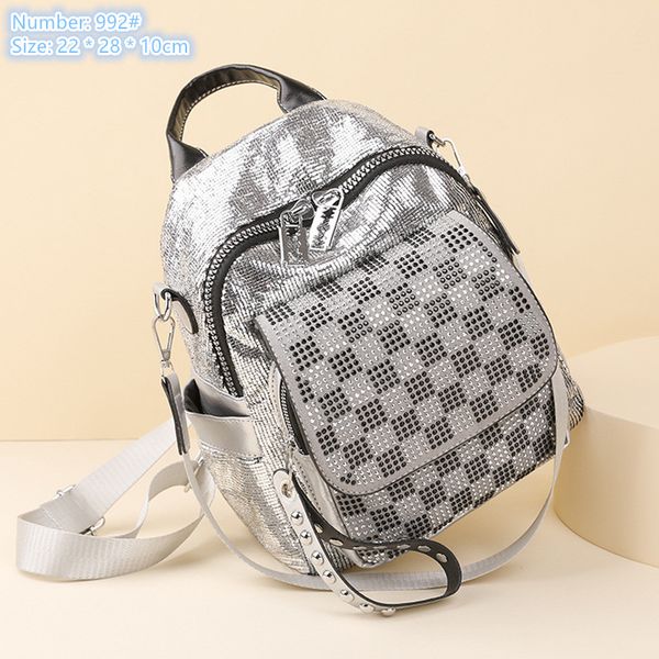 Fashionable womens shoulder bag 2 colors exquisite western style diamond handbag soft leather leisure travel backpack street pop sequined backpacks, Black
Fashionable womens shoulder bag 2 colors exquisite western style diamond handbag soft leather leisure travel backpack street pop sequined backpacks, Black