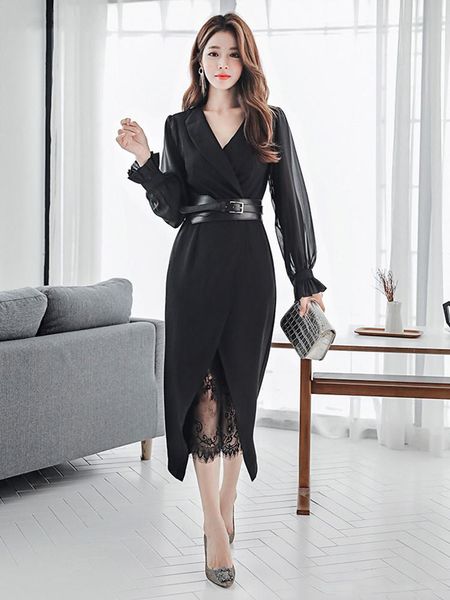 dress formal 2 pieces outfits elegant women lady temperament notched neck belt midi dress robe vestidos sheer lace party slim set, White
dress formal 2 pieces outfits elegant women lady temperament notched neck belt midi dress robe vestidos sheer lace party slim set, White