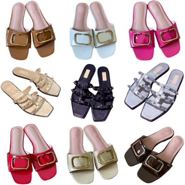 summer rivet slippers patent leather beach shoes luxury women's designer shoes non slip sandals metal letter slides classic brand outdo, Black
summer rivet slippers patent leather beach shoes luxury women's designer shoes non slip sandals metal letter slides classic brand outdo, Black