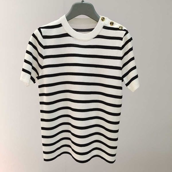 2023 spring/summer new tencel ice stripe round neck contrast short sleeve thin knitted shirt casual t-shirt for women, White;black
2023 spring/summer new tencel ice stripe round neck contrast short sleeve thin knitted shirt casual t-shirt for women, White;black