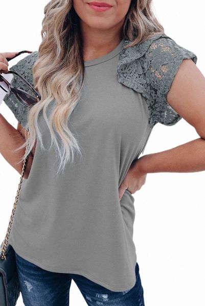 gray tiered lace sleeve knit 2023 new 17zq#, White
