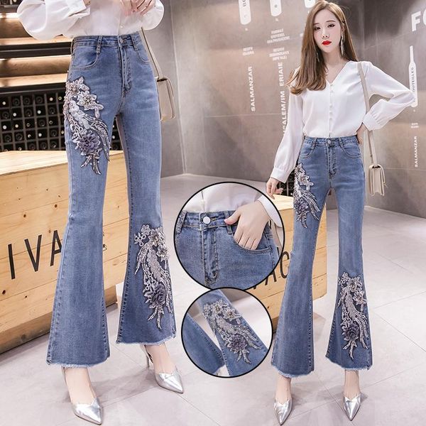 jeans elastic high waist flare pants women 2023 summer autumn 3d flower embroidery trousers fashion skinny denim jeans 2pcs jeans sets, Blue
jeans elastic high waist flare pants women 2023 summer autumn 3d flower embroidery trousers fashion skinny denim jeans 2pcs jeans sets, Blue