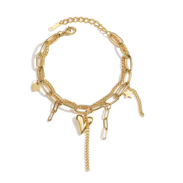 charm bracelets french ins niche design sense versatile bracelet titanium steel 18k gold three-dimensional love folding, Golden;silver 
charm bracelets french ins niche design sense versatile bracelet titanium steel 18k gold three-dimensional love folding, Golden;silver