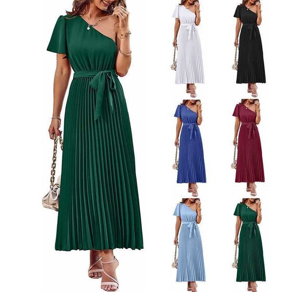 summer women's oblique shoulder open back lace-up hem pleated short sleeve dress, White
summer women's oblique shoulder open back lace-up hem pleated short sleeve dress, White