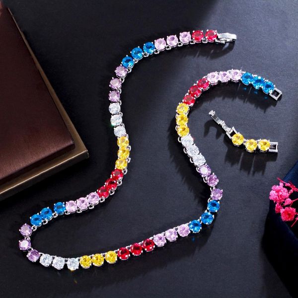 necklaces cwwzircons bling cubic zirconia stone paved multi color round tennis chain link choker necklace for women summer party cp092, Silver
necklaces cwwzircons bling cubic zirconia stone paved multi color round tennis chain link choker necklace for women summer party cp092, Silver