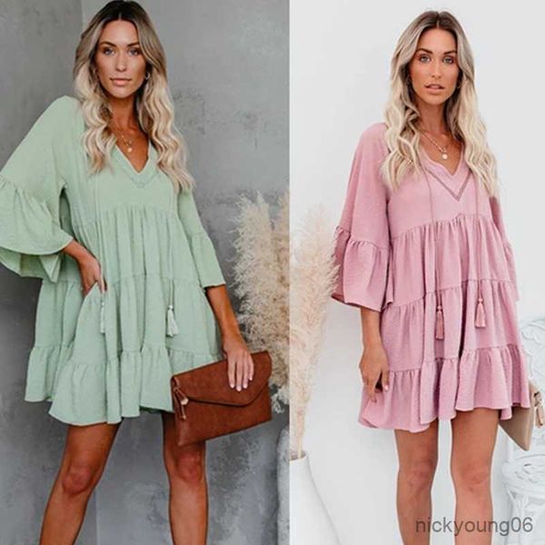 women ruffle dress summer new fashion casual sundress ladies patchwork robe cake dress r230519, White
women ruffle dress summer new fashion casual sundress ladies patchwork robe cake dress r230519, White