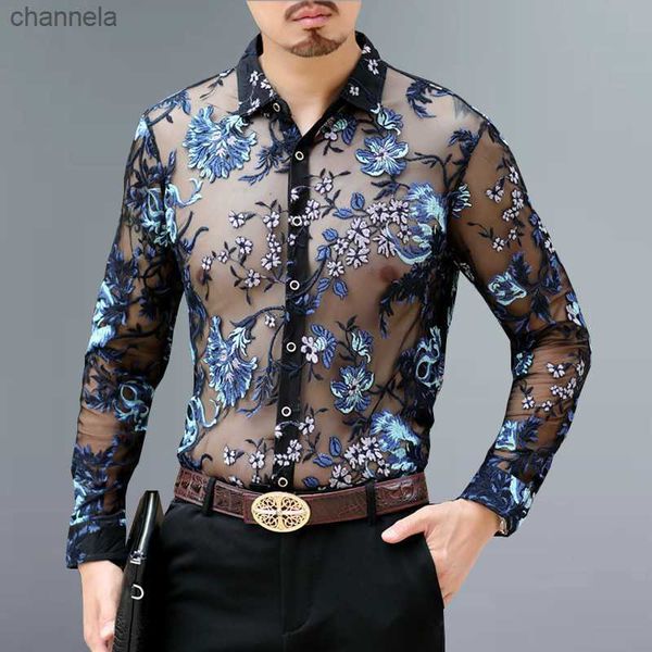 men's casual shirts transparent shirt men floral embroidery lace party shirt luxury long sleeve chemise homme see through camisa hombre, White;black
men's casual shirts transparent shirt men floral embroidery lace party shirt luxury long sleeve chemise homme see through camisa hombre, White;black