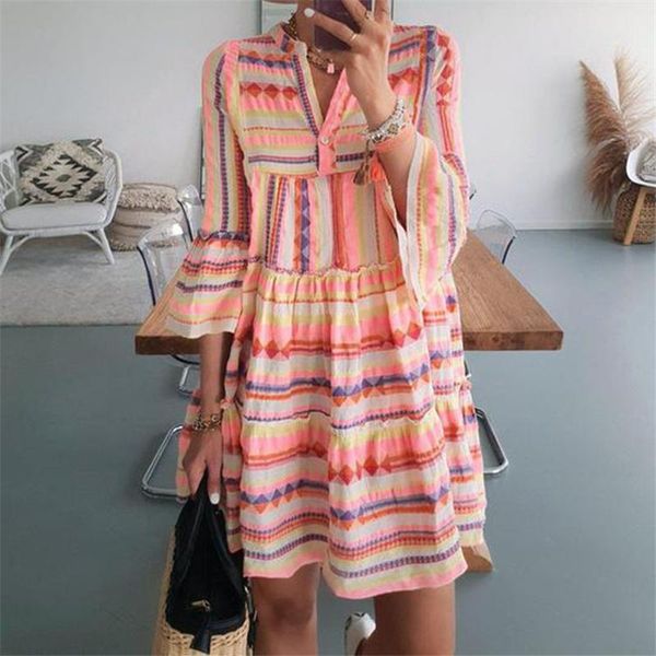 dresses geometric print striped dress women elegant long flare sleeve v neck casual loose mini dresses 2023 autumn summer boho dress, Black;gray
dresses geometric print striped dress women elegant long flare sleeve v neck casual loose mini dresses 2023 autumn summer boho dress, Black;gray