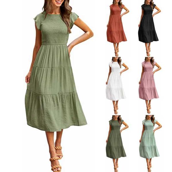 women's explosive flying sleeve pleated layered short sleeve large swing dress, White
women's explosive flying sleeve pleated layered short sleeve large swing dress, White