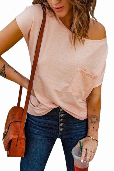 pink pocketed tee with side slits 2023 new 50mq#, White