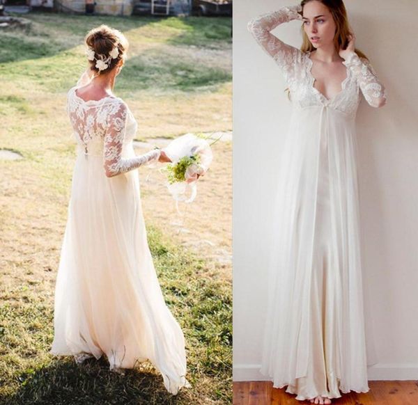 bohemian wedding dresses sleeves long ivory chiffon and lace vneck floor length empire bridal gowns garden simple dress for bride2457898, White
bohemian wedding dresses sleeves long ivory chiffon and lace vneck floor length empire bridal gowns garden simple dress for bride2457898, White