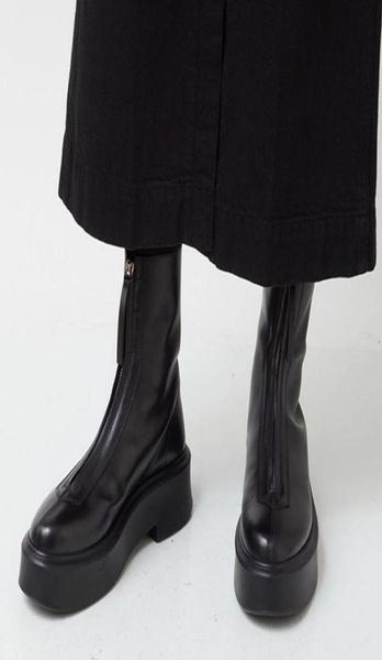 brand ankle boots genuine leather thick sole motorcycle boots women front zip round toe winter platform woman short botas4786294, Black
brand ankle boots genuine leather thick sole motorcycle boots women front zip round toe winter platform woman short botas4786294, Black