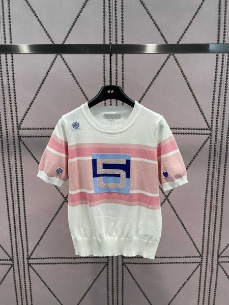 23ss womens knits womens designer clothing spring and summer new classic 5 drill patchwork color pullover knitted short sleeve womens clothe, White
23ss womens knits womens designer clothing spring and summer new classic 5 drill patchwork color pullover knitted short sleeve womens clothe, White